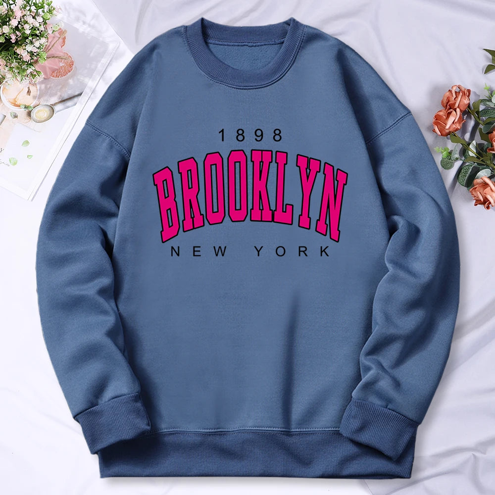 Woman clothing   Brooklyn New York Printing Tracksuit Women Classic Retro Fashion Hooded Fleece Warm Casual Clothes Loose Oversize Hoodies