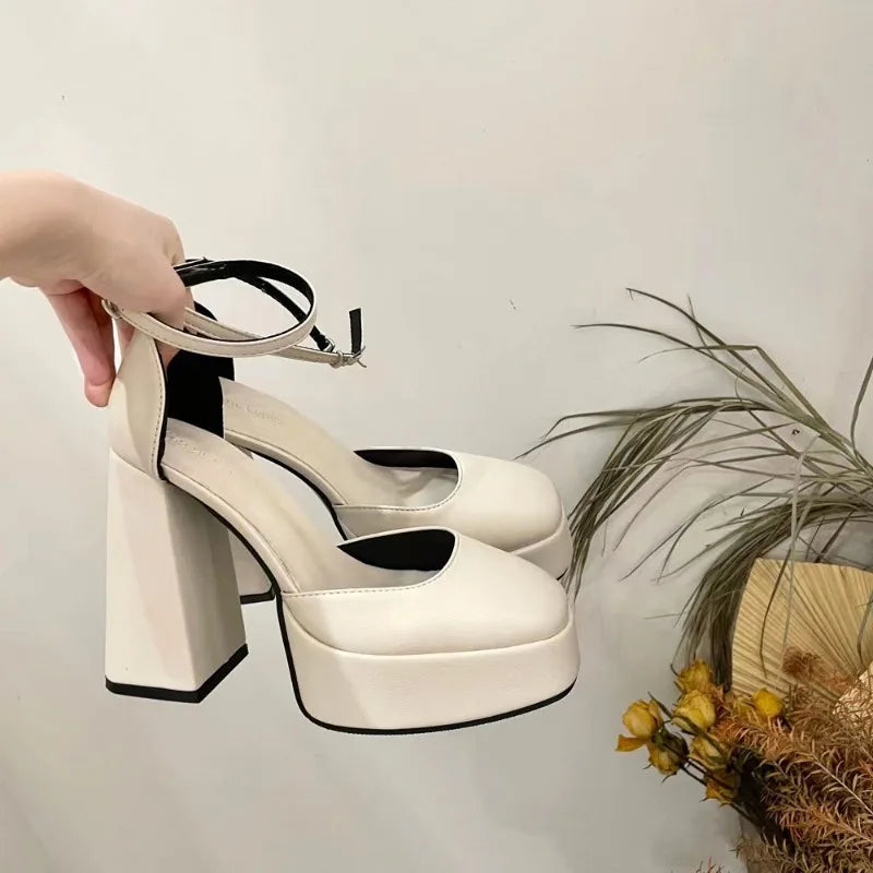 Woman shoes Elegant High Heels Shoes Female 2023 Sexy Ankle Straps Black White Women's Heeled Platform Party Shoe Dress Pumps Ladies