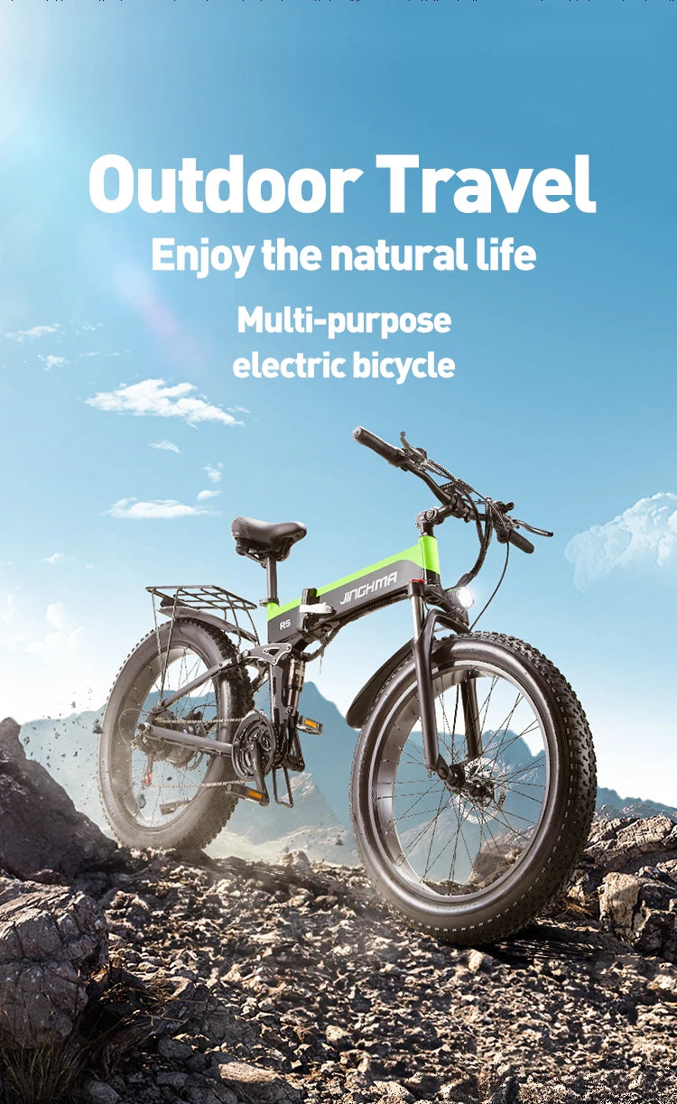 Outdoor  JINGHMA NEW R5 1000W Electric Bicycle 26 Inch Men's Bike 4.0 Fat Tires Ebike 48V 14AH Lithium Battery 45KM/H Mountain Motorcycl