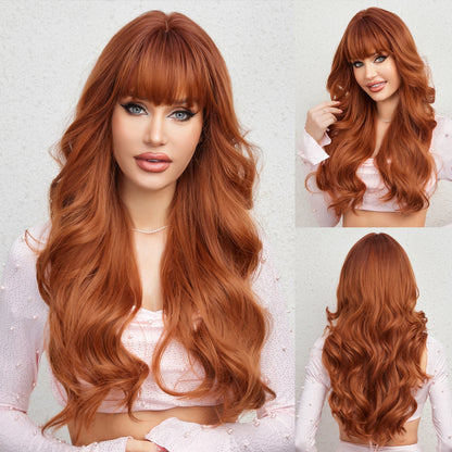 Crown & Glory Wigs HENRY MARGU Burgundy Long Wavy Wigs Wine Red Wig with Bangs for Women Daily Synthetic Hair Cosplay Wig Heat Resistant Fiber