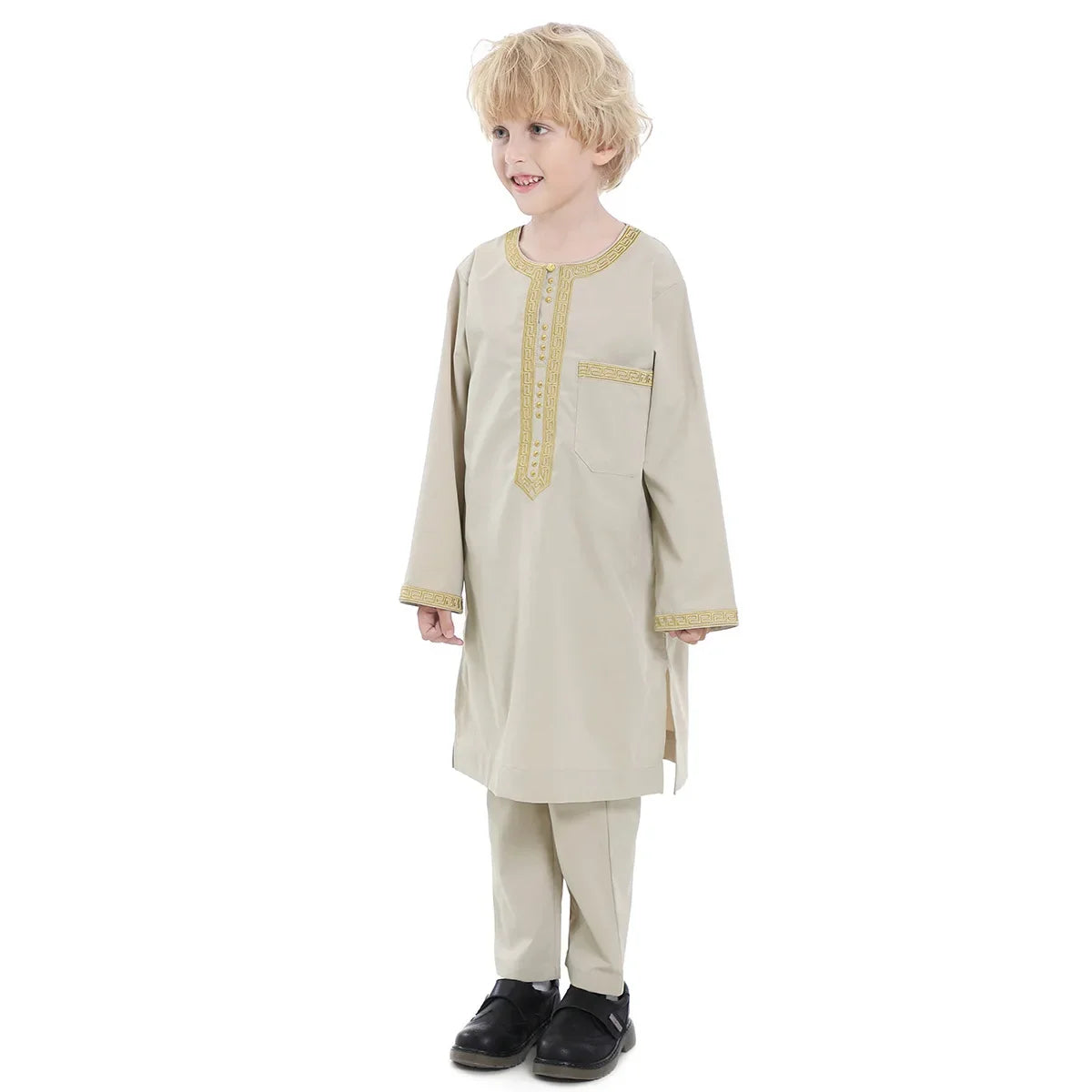 Muslim family    Muslim Kids Jubba Thobe Arab Boy Thobe Children Abaya Ramadan Dress Pant Set 2 Piece Caftan Robe Kaftan Musulman Ensembles