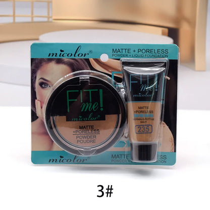 Makeup and face  Fit Me 2 IN 1 Matte Black Skin Liquid Foundation Setting Powder Makeup Set Moisturizing Face Concealer Skin Makeup