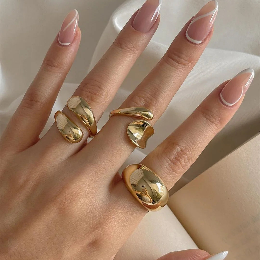 Jewellery   3 Pcs Irregular Geometric Ring Set for Women Punk Design Smooth Gold Silver Color Water Drop Adjustable Open Ring Trendy Jewelry