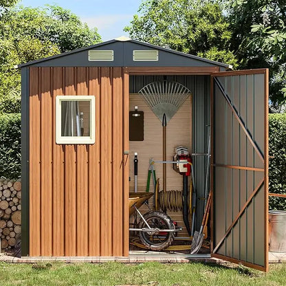 Outdoor Storage Shed, 5x3 Ft Metal Tiny House with Frame Floor Lockable Door, Vertical Outside Storage Building, Tool Storage