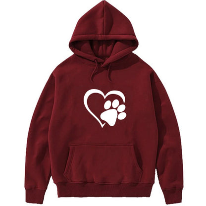 Woman clothing   New Cute Dog Paw and Heart Shape Print Hoodies Women Casual Long Sleeve Hoodies Autumn Winter Pullovers Plus Size