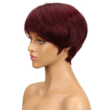 Crown & Glory Wigs  Human Hair Wigs Short Pixie Cut Wig Human Hair For Black Women Machine Made Wigs With Bangs Glueless Wig Perruque Cheveux Humain