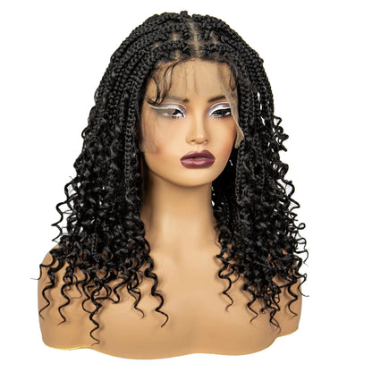 Crown & Glory Wigs  Full Lace Braided Lace Wigs Synthetic Knotless Box Braided Lace Wig with Curly Ends for Black Women Kinky Curly Braided Bob Wig