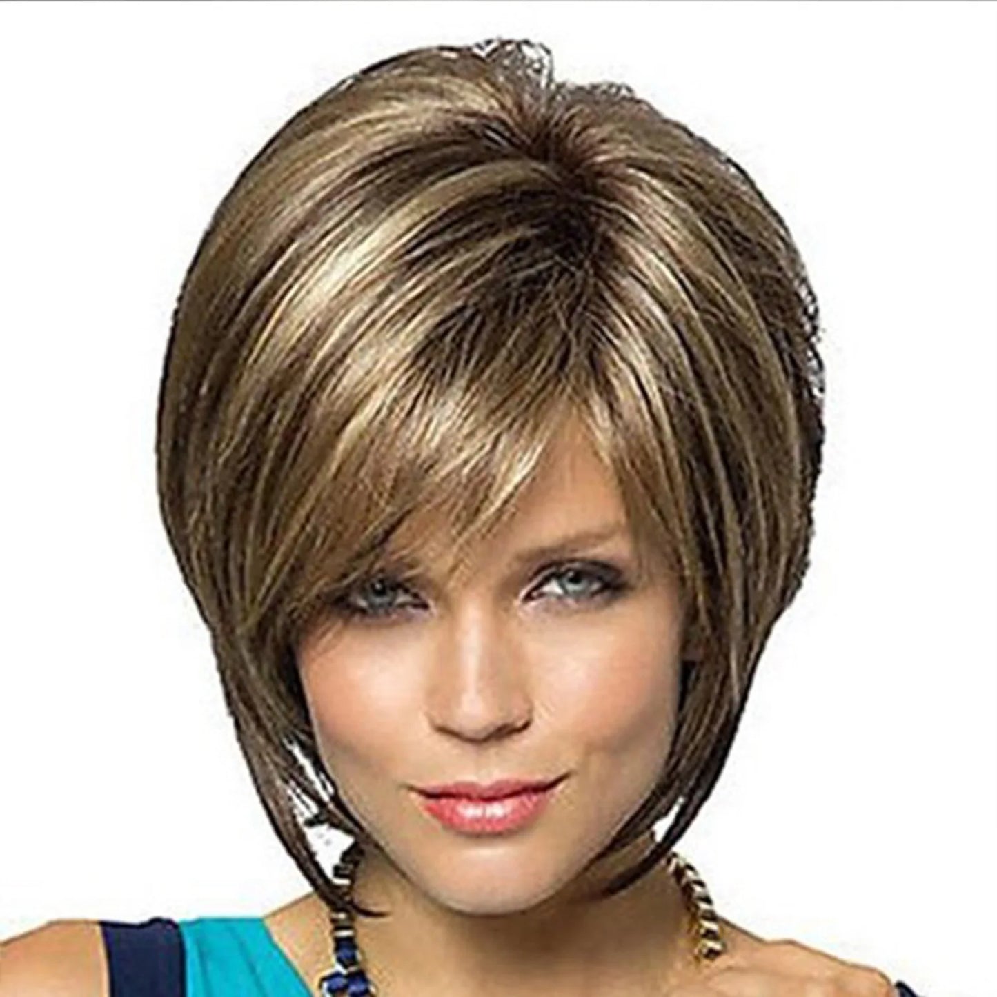 Crown & Glory Wigs Short Brown Pixie Cut Wigs with Bangs Straight Synthetic Hair Wig Ombre Blonde Wig Headband Cosplay Wig