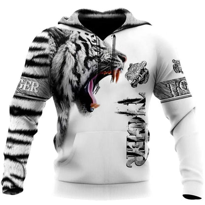 Men clothing  lion, wolf Hoodies White Tiger Sweatshirt Unisex Zip Pullover Casual Jacket