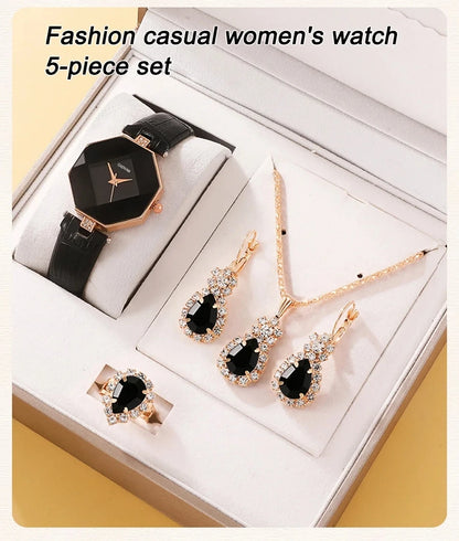 Jewellery   5pcs Set Watches Set Luxury Rhinestone Women Fashion Elegant Wristwatch Quartz Watch