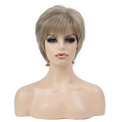 Crown & Glory Wigs Synthetic Wig European and American Women's Hair Short Wigs Puffy Chemical Fiber Fashion Head Cover with Bangs