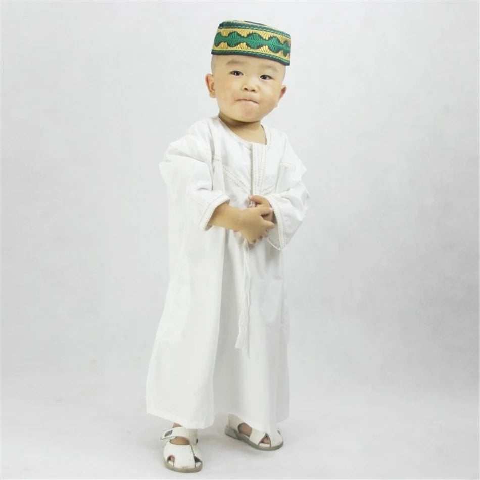 Muslim family   Eid Ramadan Kids Jubba Thobe Muslim Clothing Islamic Abaya Dubai Kaftan Mubarak Prayer Toddler 1-3 Years Old Boys Robes 70-100CM