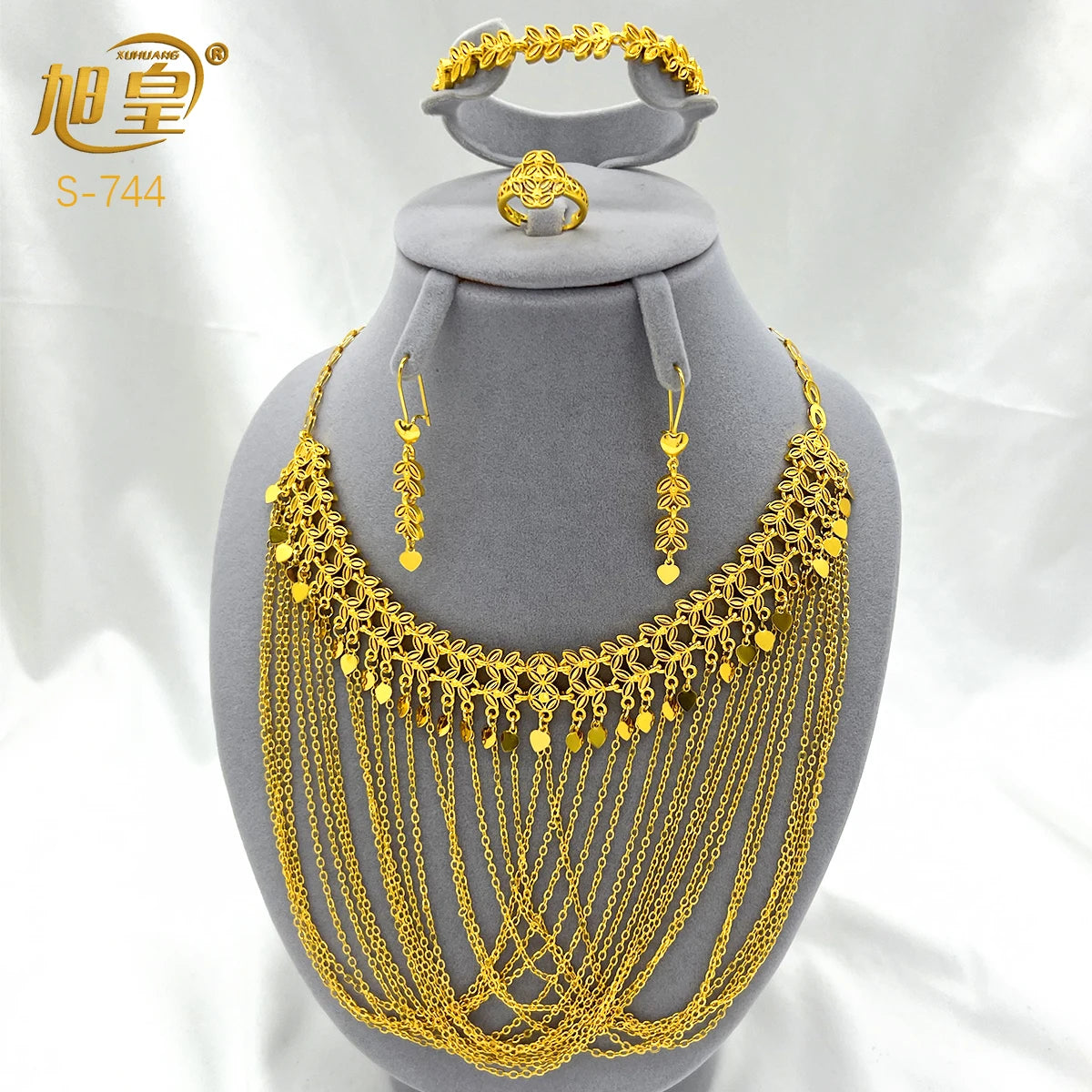 Jewellery   Dubai Tassel 24k Gold Color Jewelry Sets For Women Wedding Ethiopian Indian Bridal Necklace And Earring 4Pcs Set Party Gifts