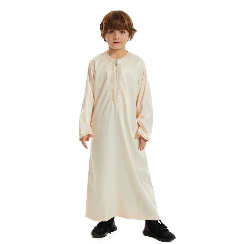 Muslim family   Teenage Ramadan Eid Muslim Robe Islamic Arab Children Long Sleeve Dress Jubba Thobe Abaya Dubai Boys Clothing Turkey Middle East