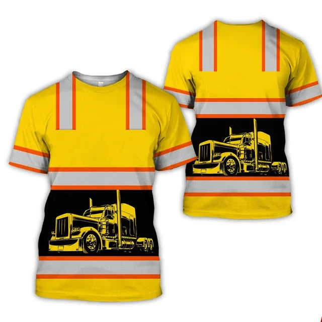 Men clothing  Work Wear Summer Breathable Men's T-shirt 3D Printed Style Truck Driver Safe Transport Work Uniform