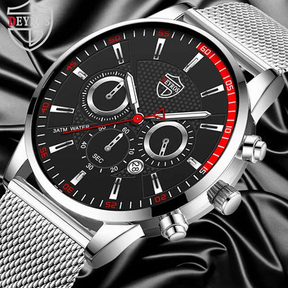 Jewellery  Mens Fashion  Watches Men Business Casual Quartz Wrist Watch Luxury Silver Stainless Steel