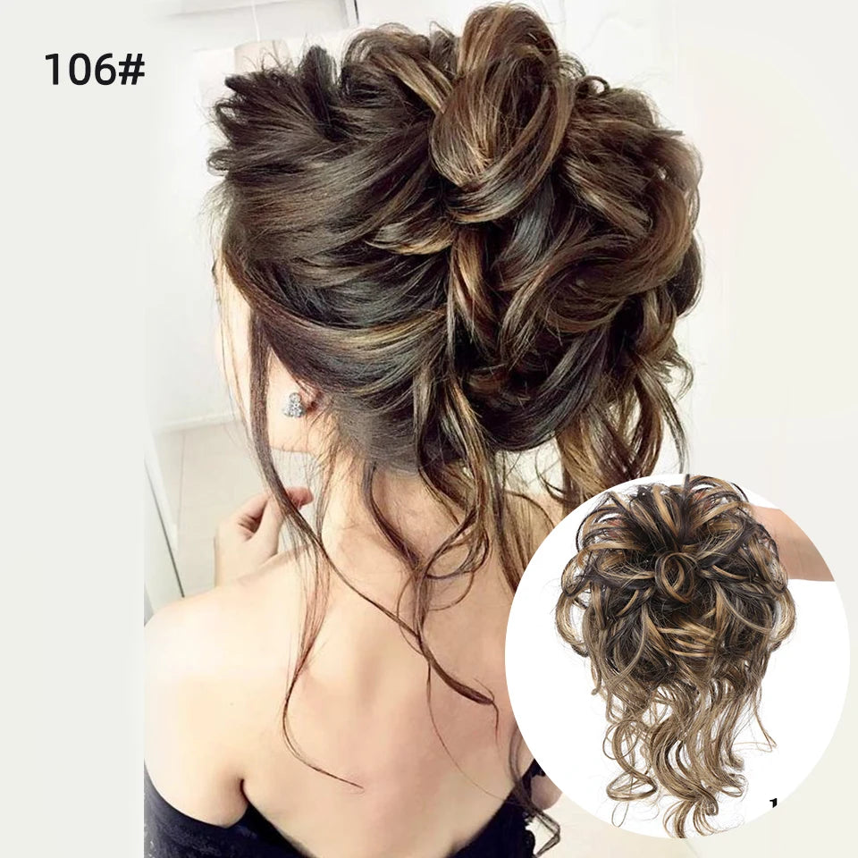 Crown & Glory Wigs  LUPU Synthetic Hair Bun Chignon Messy Curly Hair Band Elastic Scrunchy False Hair Pieces For Women Hairpins Black Brown