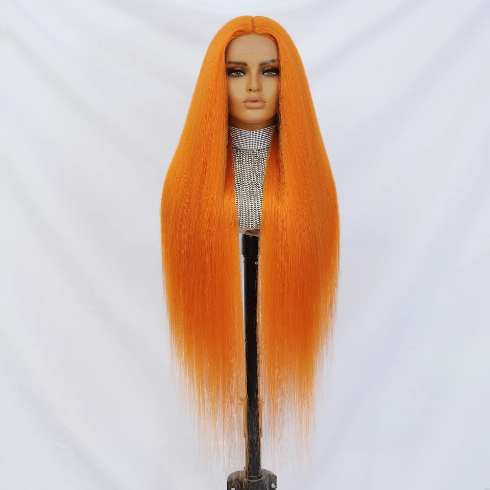 Crown & Glory Wigs  40 Inch Straight Lace Front Synthetic Wig T-Part 13x4x1 Long Lace Wigs Heat-resistant Fiber Copper Lace Frontal Wigs