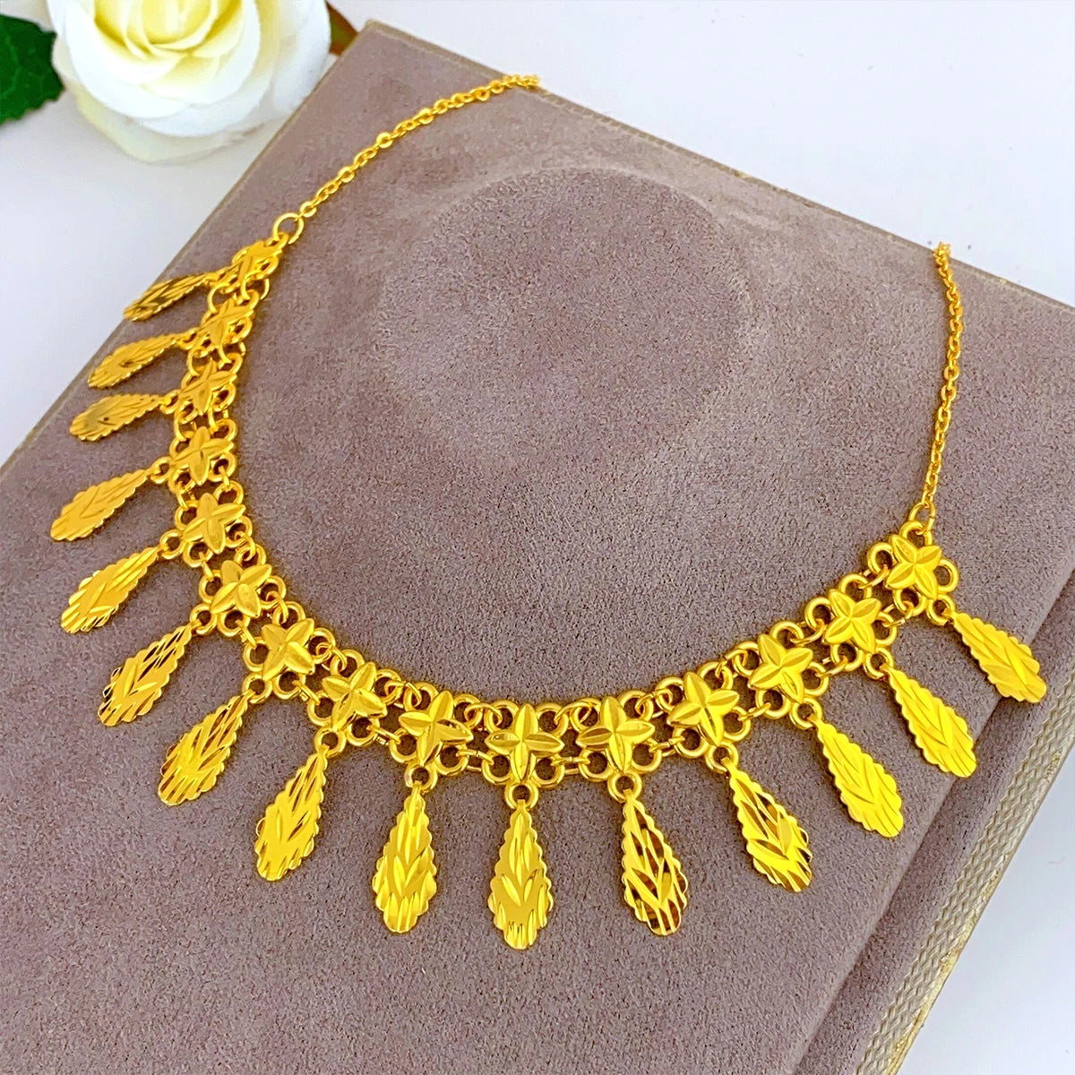 Jewellery    XuHuang African Crystal Pendant Tassel Necklace For Woman Ethiopian Bride Wedding Gold Color Jewelry Party Dubai Gifts 24K