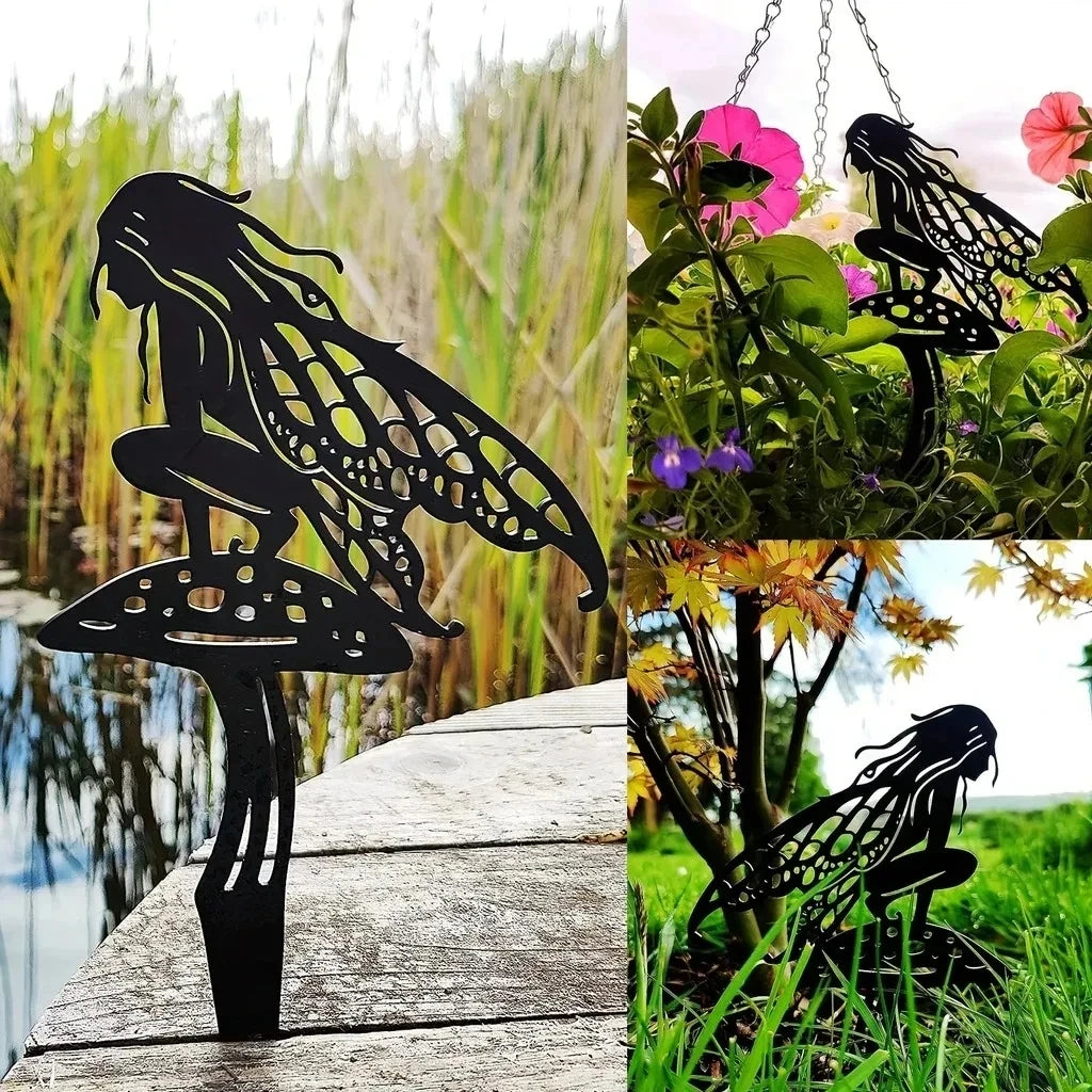 Outdoor 1pc Dancing Fairy Metal Decorative Garden Stake, Classic Creative Insert Yard Ornament For Halloween, Party, Lawn