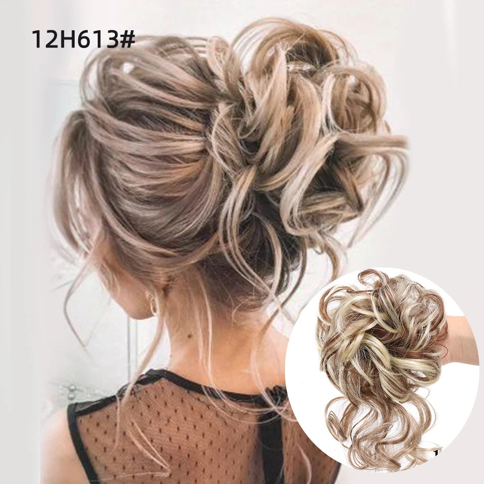 Crown & Glory Wigs  LUPU Synthetic Hair Bun Chignon Messy Curly Hair Band Elastic Scrunchy False Hair Pieces For Women Hairpins Black Brown