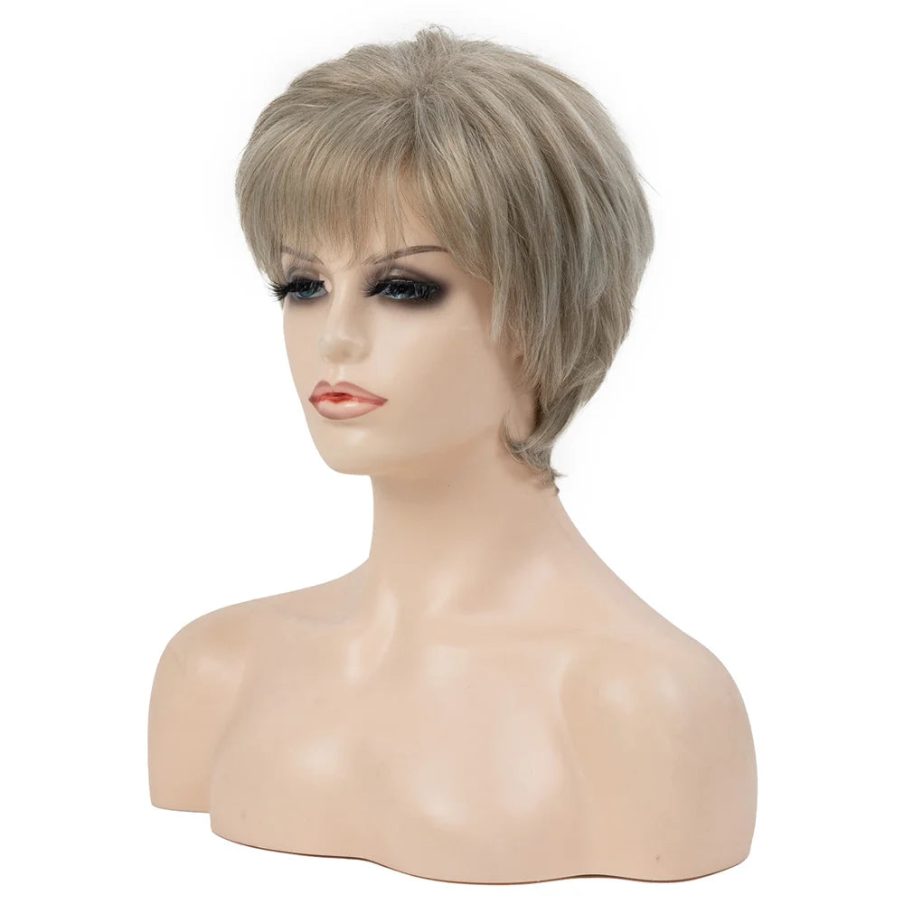 Crown & Glory Wigs Synthetic Wig European and American Women's Hair Short Wigs Puffy Chemical Fiber Fashion Head Cover with Bangs