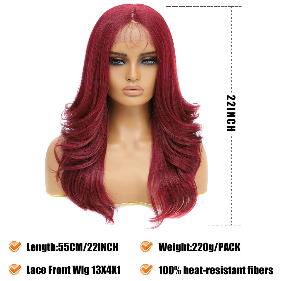 Crown & Glory Wigs T-Part Synthetic Lace Front Wigs Body Wave Highlight 13X4X1Female Lace Wig Omber Ginger Blonde Synthetic Wig with Baby Hair 22“