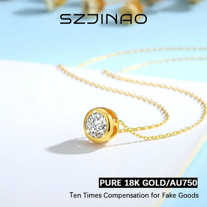 Jewellery   Moissanite Pendant 0.5ct Real 18k Gold Necklace Pure AU750 Diamond Fine Jewelry Wedding Anniversary