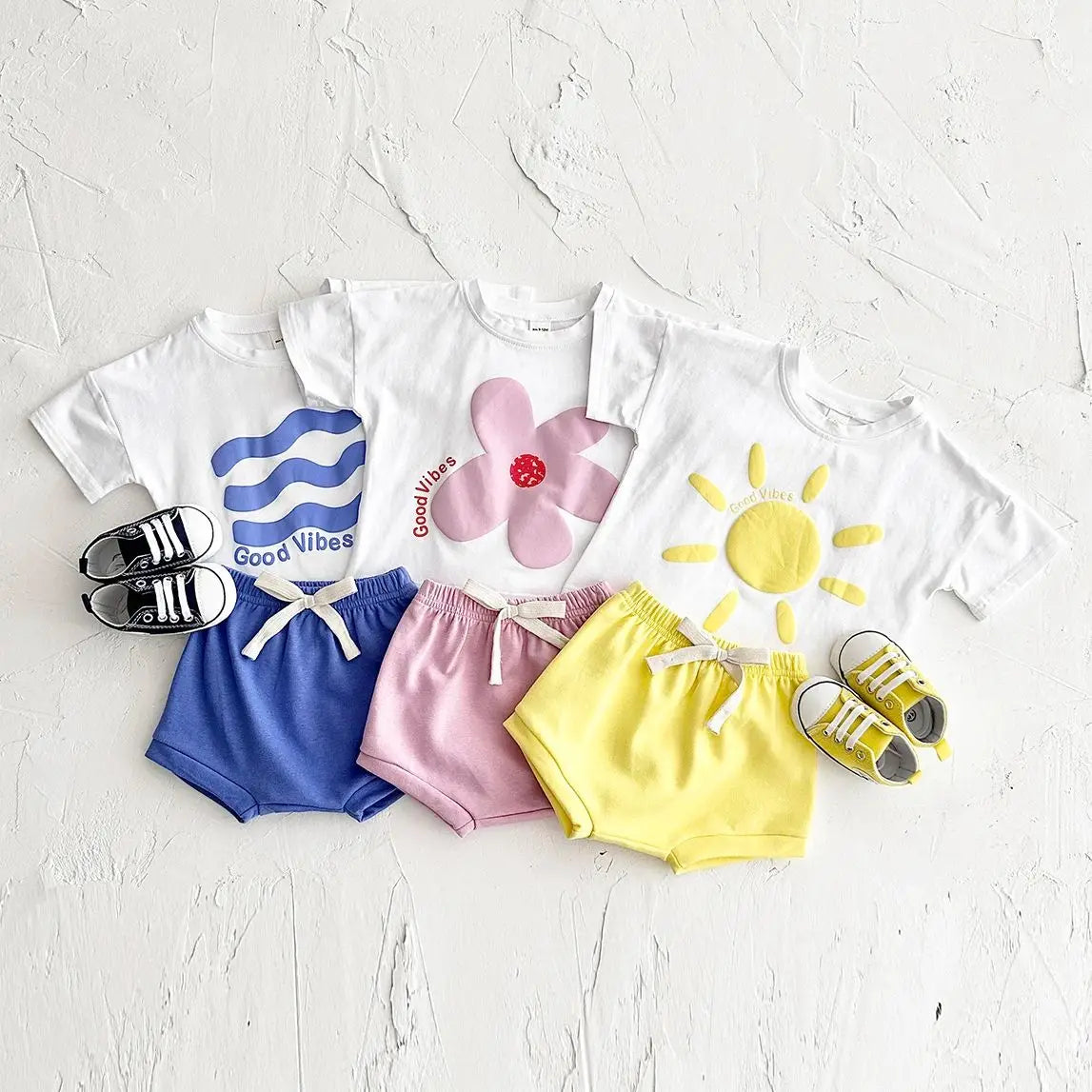 Girl clothing Toddler Boys Outfit Baby Clothes Set Newborn Baby Summer Clothing Cotton Girl Suit Sun Flower Print T-shirt+Beach Shorts