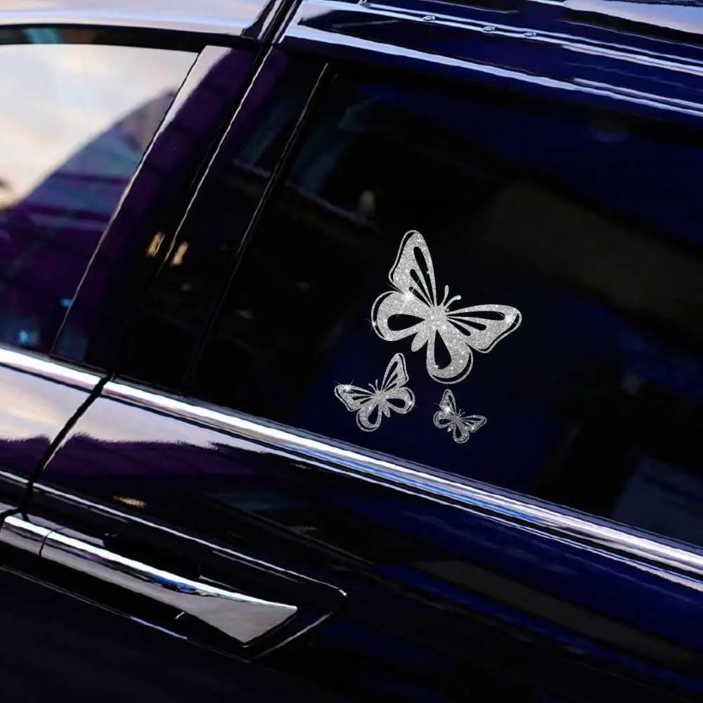 Car  3pcs/set Shining Stylish Butterfly Car Sticker Innovative imitation diamond sticker Shiny Cute Car Stickers Car Styling Cartoon