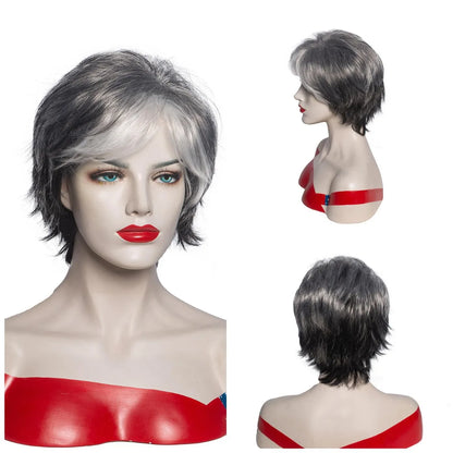 Crown & Glory Wigs Synthetic Wig European and American Women's Hair Short Wigs Puffy Chemical Fiber Fashion Head Cover with Bangs