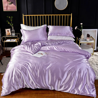 Bedroom  High End Home Emulation Silk Satin Bedding Set Luxury Single Double Duvet Cover Set High Quality King Queen Size Bedding Sets