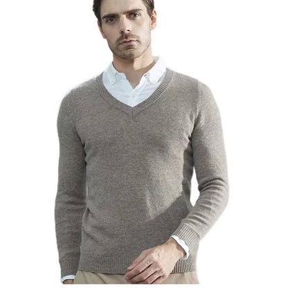 Muslim family   Cashmere Sweater Men Knitted Sweaters 100% Pure Merino Wool V-Neck Long-Sleeve Thick Pullover Winter Autumn Male Jumper Clothing