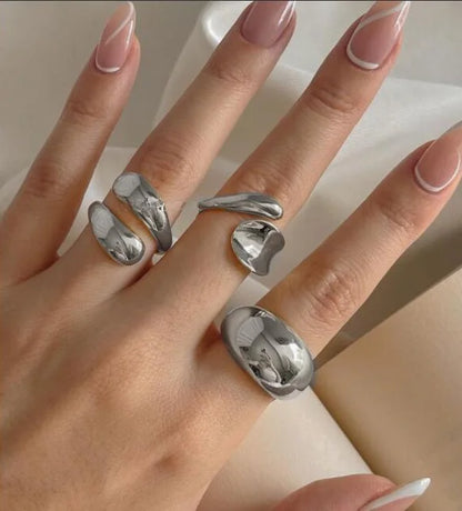 Jewellery   3 Pcs Irregular Geometric Ring Set for Women Punk Design Smooth Gold Silver Color Water Drop Adjustable Open Ring Trendy Jewelry