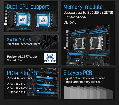 Laptop  MACHINIST X99 Dual CPU Motherboard LGA 2011-3 Support Dual Xeon Processor NVME SATA M.2 Slot 8 DDR4 RAM MAX 256G USB3.0 X99 MD8