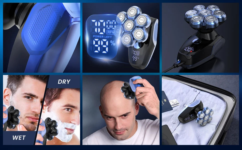 Bathroom   Sejoy 5 In 1 Electric Head Shaver for Bald Men 7 Blades Floating Razor Hair Trimmer USB Rechargeable LED Display Beard Shavers