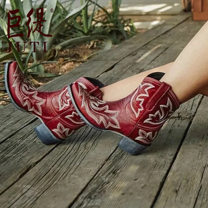 Woman shoes Casual Autumn Winter Western Cowboy Ankle Boots Women Snake Leather Cowgirl Booties Short Cossacks botas High Heels Shoes