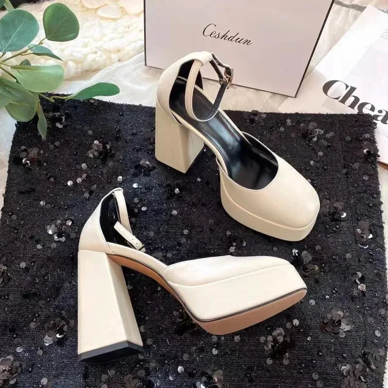 Woman shoes Elegant High Heels Shoes Female 2023 Sexy Ankle Straps Black White Women's Heeled Platform Party Shoe Dress Pumps Ladies