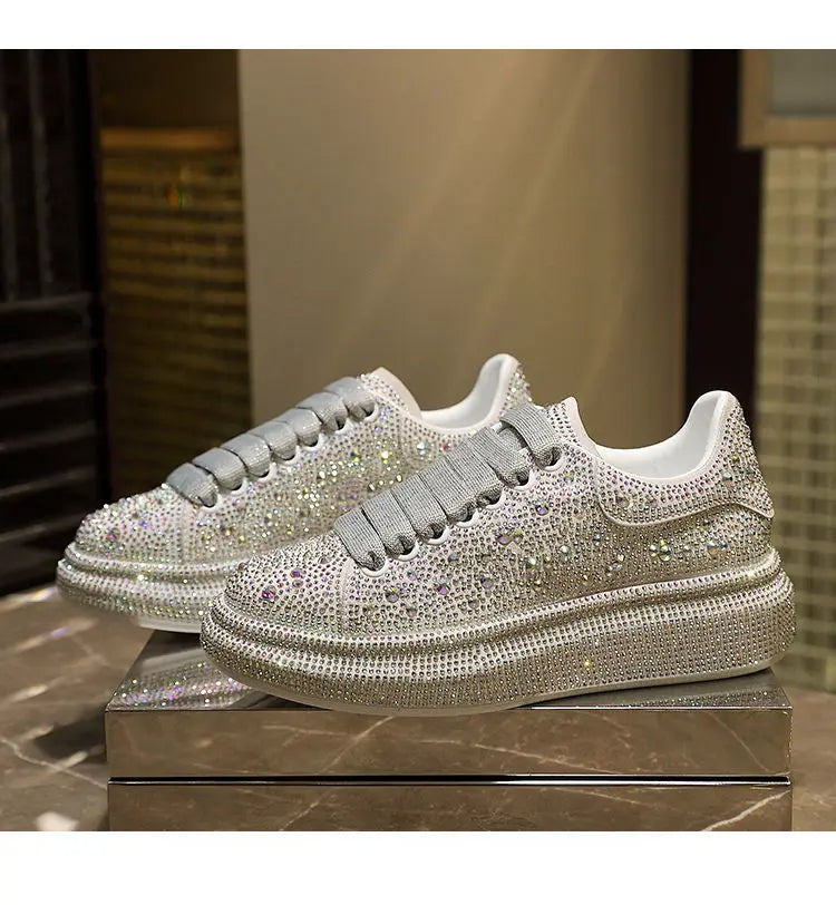 Woman shoes Autumn Women Platform Shoes crystal Thick-soled White Silver Shoes Shining Crystal Sneakers Trend Casual Sneakers