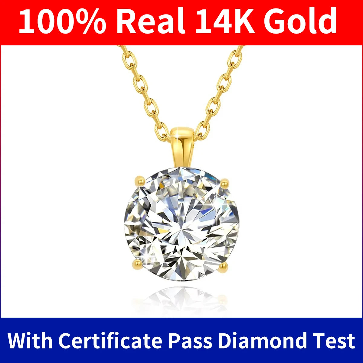 Jewellery    100% Real 14k Gold Moissanite Necklace For Women 6.5mm 1.0ct D Color AU585 K Gold Luxury Pendant Certificated Wholesale