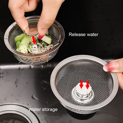 kitchen  Wholesale Kitchen Sink Strainers with Handle Stopper Sink Drain Basket Stainless Steel Mesh Filter Waste Hole Trap Strainer