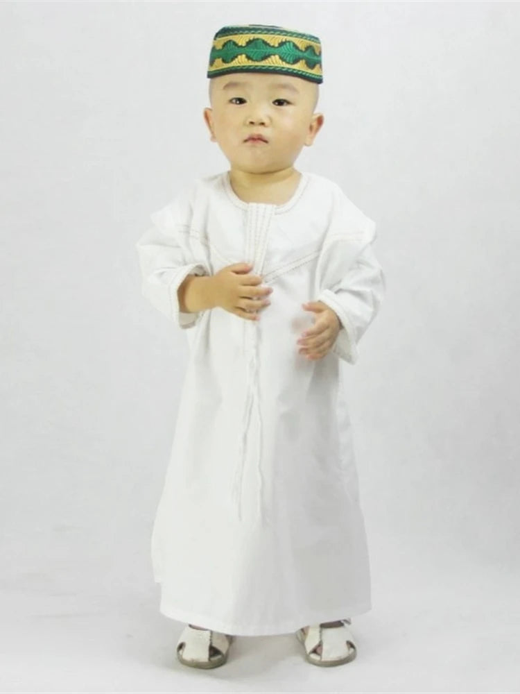 Muslim family   Eid Ramadan Kids Jubba Thobe Muslim Clothing Islamic Abaya Dubai Kaftan Mubarak Prayer Toddler 1-3 Years Old Boys Robes 70-100CM