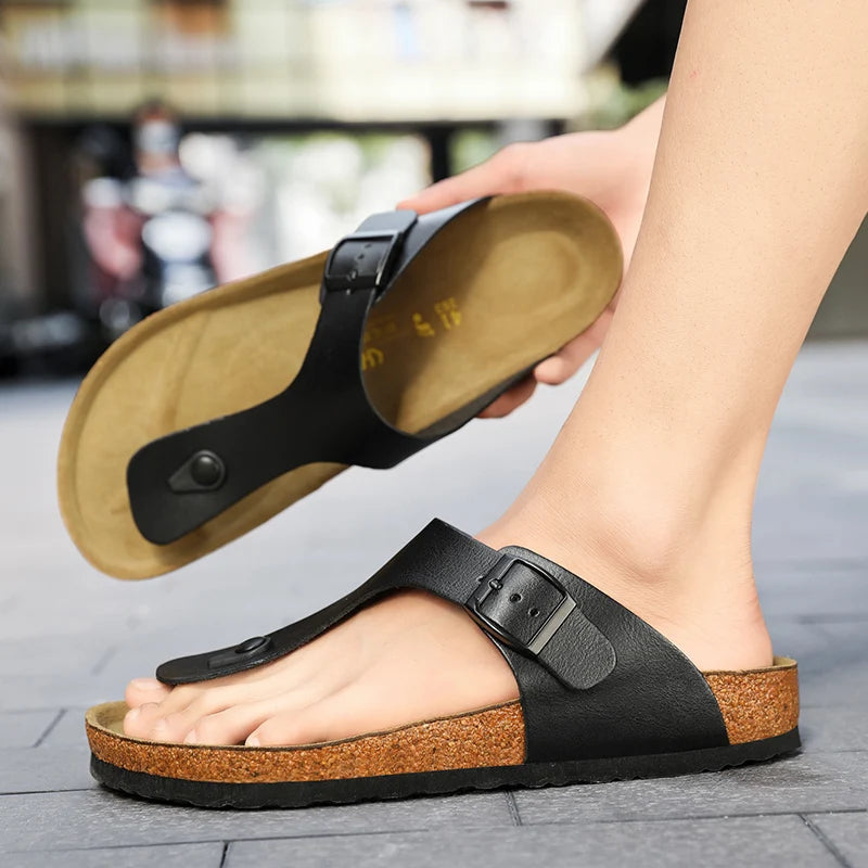 woman shoes  Genuine Leather Couple Style Cork High Quality Soft Cork Slides Footwear for Men Women Unisex 36-46 Cork Flip Flops