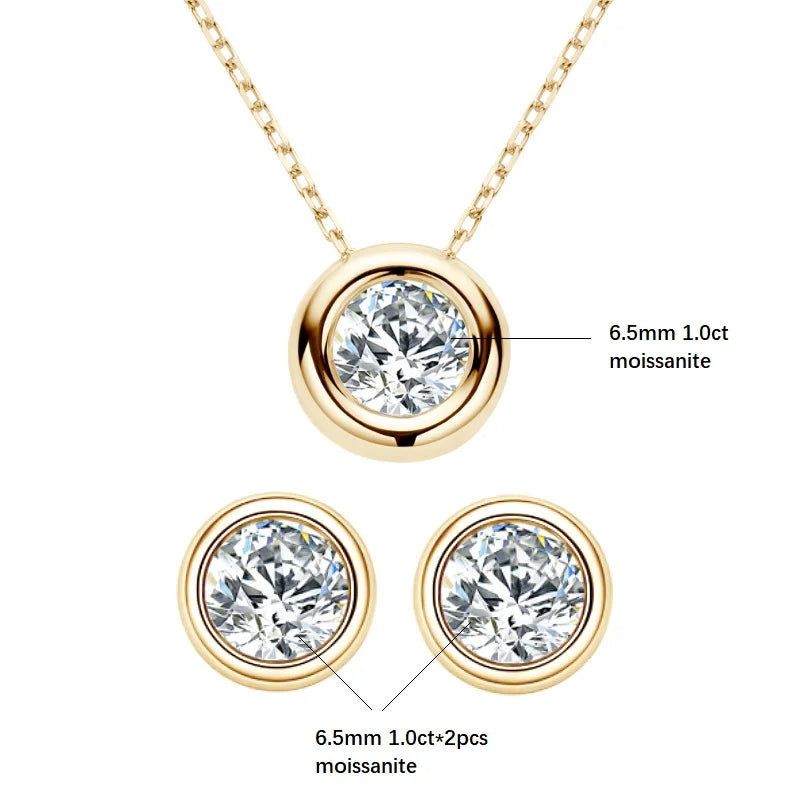 Jewellery Real 3ctw. D Color Moissanite Jewelry Set 925 Silver 18k Gold Plated Pendant Necklace Stud Earrings Set for Women Men Gift