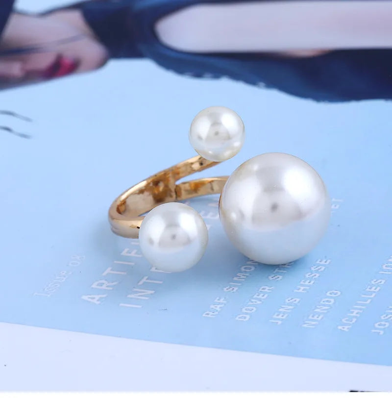 Jewellery  1Pcs Fashion Jewelry Elegant Pearl Rings for Women Opening European American Style Rings Wedding Decoration