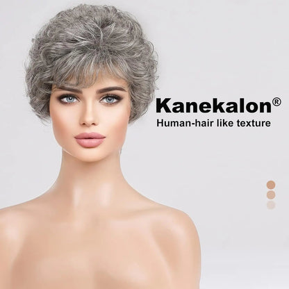 Crown & Glory Wigs  Pixie Cut Short Bob Wigs with Bang Brown Layered Straight Kanekalon Synthetic Wig Human-hair Like Texture Natural Daily Use Hair