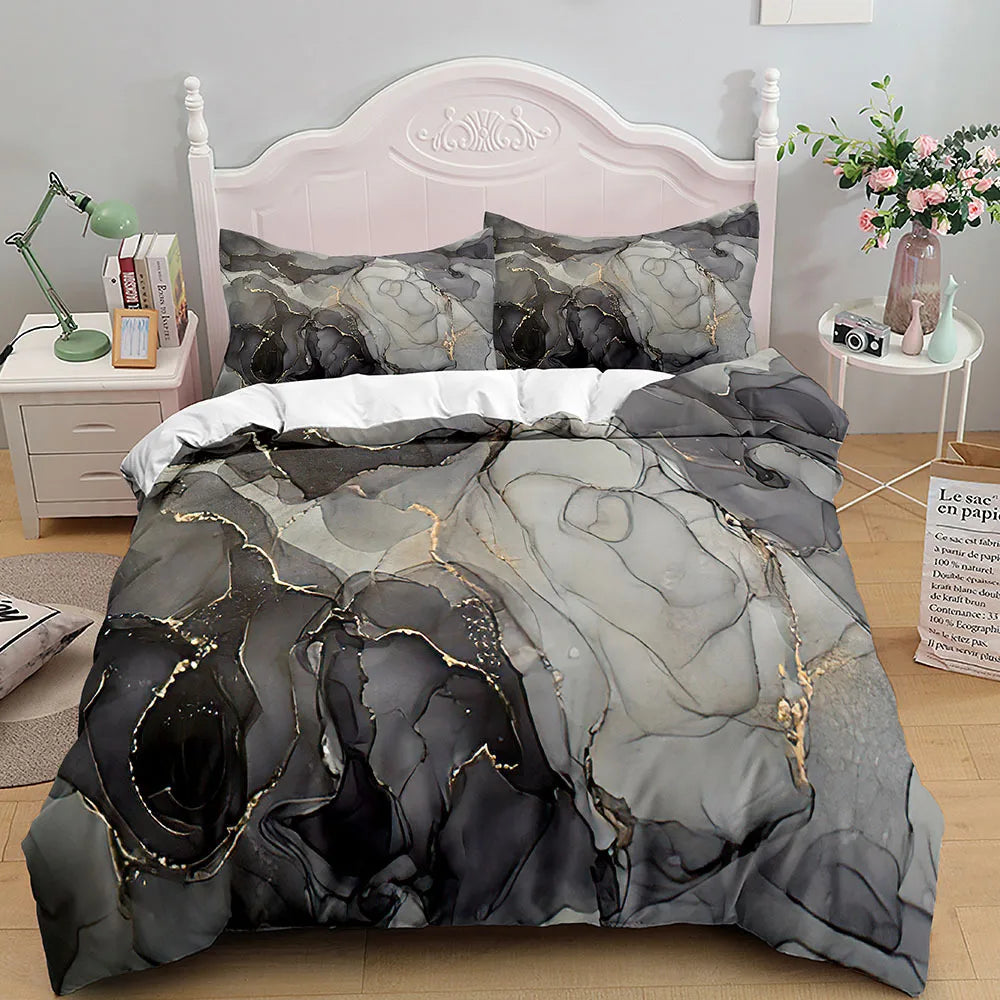 Bedroom   Marble Bedding Set King/Queen Size,Grey Gold Marble Duvet Cover Men Adults Modern Abstract Art Tie Dye Gothic Soft Quilt Cover