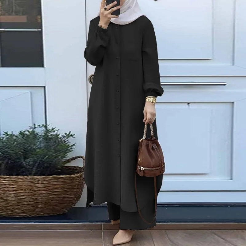 Muslim Family  Dress Solid Colour Dubai Turkish Muslim Abaya Islamic Jalabiya Dresses Women Ramadan Eid Abayas Caftan Kaftan Elegant Vestidos