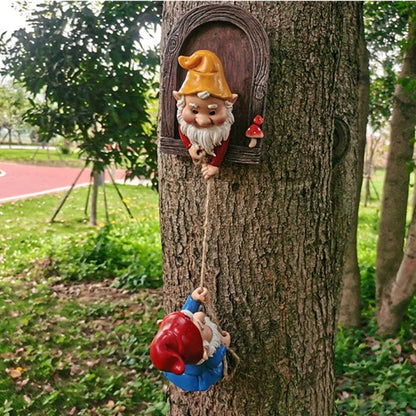 Outdoor accessories Resin Climbing Gnome Sculpture White Beard Dwarf Art Statue Courtyard outdoor Landscape Figurines Garden Tree Decoration Elf Pendant