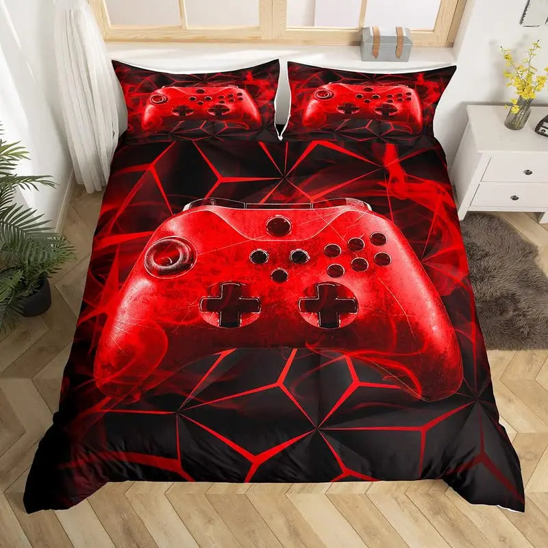 Bedroom  Teen Boys Gamer Duvet Cover Set Queen/King Size,Boys Gamepad Comforter Cover,Black Classic Retro Gaming Polyester Quilt Cover